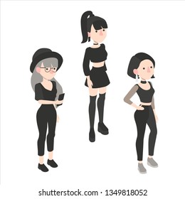 Set of vector isometric hipster girl