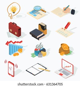 Set of vector isometric illustrations, business icons. Design elements for the website, business articles, stickers