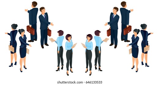 Set of vector isometric men and women in business suits, isolated business people figures