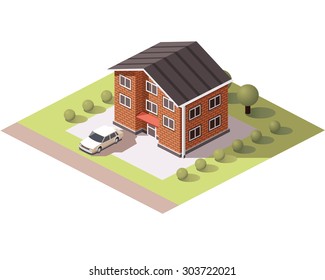 Set vector isometric tile buildings and other structures with areas and elements of the landscape