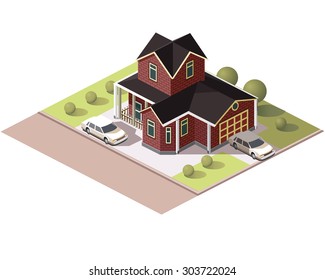 Set vector isometric tile buildings and other structures with areas and elements of the landscape