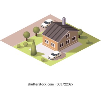 Set vector isometric tile buildings and other structures with areas and elements of the landscape