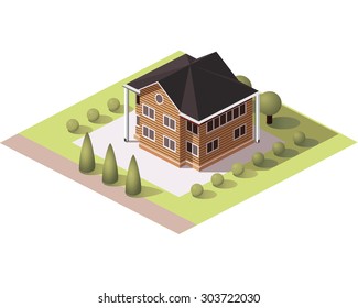 Set vector isometric tile buildings and other structures with areas and elements of the landscape