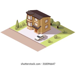 Set vector isometric tile buildings and other structures with areas and elements of the landscape