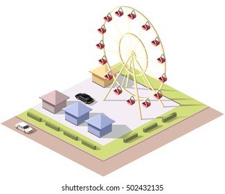 Set vector isometric tile buildings and other structures with areas and elements of the landscape