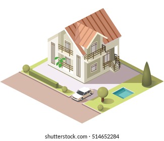 Set vector isometric tile buildings and other structures with areas and elements of the landscape