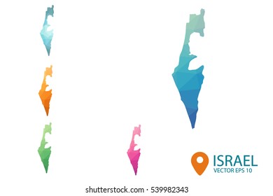 Set of vector Israel maps. Bright gradient map of country in low poly style. Multicolored country map in geometric style for your infographics. Vector illustration eps 10.