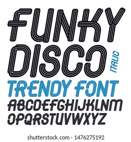 Set of vector italic capital funky alphabet letters isolated can be used for logo creation in entertainment business 