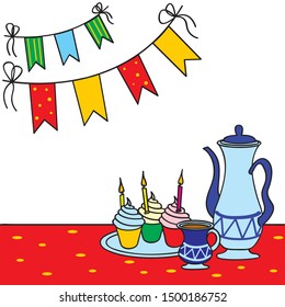 Set of vector items for birthday party.