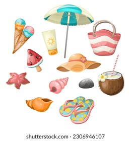 
Set of vector items vacation beach sea. Isolate on a white background.