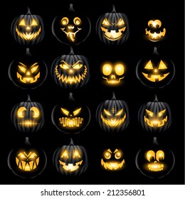 Set of vector jack o lantern pumkins halloween faces