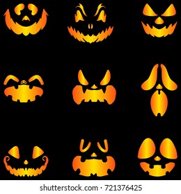 Set of vector jack o lantern pumpkins halloween faces isolated vector illustration