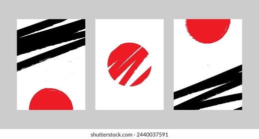 Set of Vector Japanese Posters. Japanese Red Sun. Graphic design. Vector Posters of Japan.