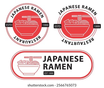 set vector Japanese ramen noodle label logo with illustration and text	