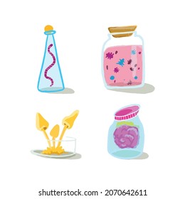 Set of vector jars with magic ingredients for design posters, printed products
