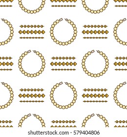 Set of vector jewelry line seamless pattern. Diamond luxury colorful collection. Chain and bracelet silhouettes. Gold gem crystal sapphire element. Treasure collection