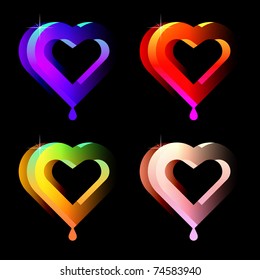 set of vector juicy hearts isolated on black