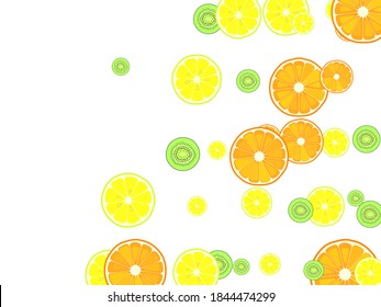 Set of vector juicy ripe fruits-2. EPS10 Orange, lemon and kiwi cut in half. Tropical fruit cut into halves on white.