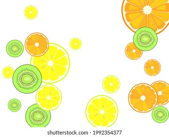 Set of vector juicy ripe fruits-2. EPS10 Vitamins. Tropical fruit cut into halves on white.