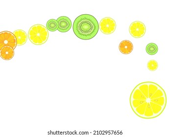 Set of vector juicy ripe fruits-2. EPS10 lemon, kiwi, orange, citron, grape vector illustration. Tropical fruit cut into halves on white.