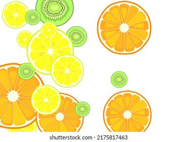 Set of vector juicy ripe fruits-2. EPS10 Vitamins. Tropical fruit cut into halves on white.