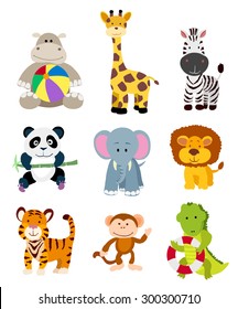 set of vector jungle cartoon animals