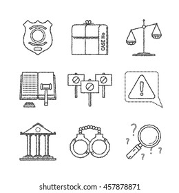 Set of vector justice icons and concepts in sketch style