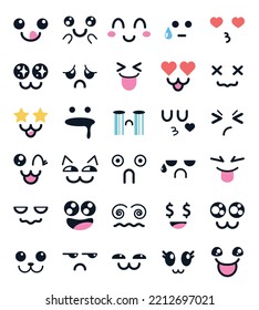 Set Vector Kawaii Faces Cartoon Faces Stock Vector (Royalty Free ...