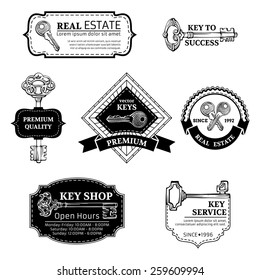 Set of vector keys logo templates. Retro badges, labels, ribbons, frames and emblems. There is place for your text.