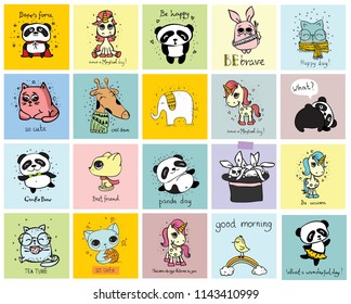 Set of vector kid's cards with simple design of cute animals. Perfect for kid's banners, stickers and other kid's things.