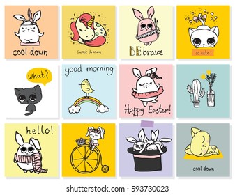 Set of vector kid's cards with simple design of cute animals. Perfect for kid's banners, stickers and other kid's things.