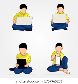 Conjunto de niños vectoriales estudiando libros