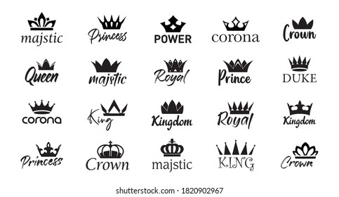 Set of vector king crowns icon on white background. Vector Illustration. Emblem, icon and Royal symbols.