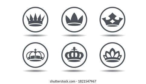Set of vector king crowns icon on white background. Vector Illustration. Emblem, icon and Royal symbols.