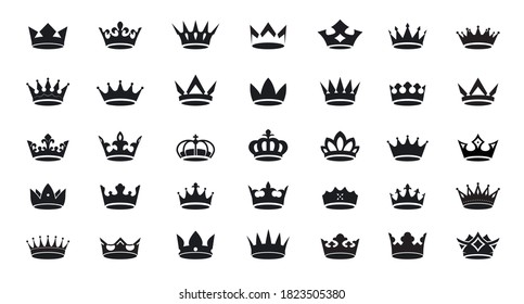 Set vector king crowns icon on white background. Vector Illustration. Emblem, icon and Royal symbols.