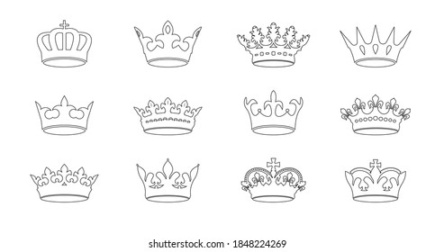 Set vector king crowns icon on white background. Vector Illustration. Emblem, icon and Royal symbols.