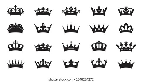 Set vector king crowns icon on white background. Vector Illustration. Emblem, icon and Royal symbols.