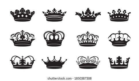 Set vector king crowns icon on white background. Vector Illustration. Emblem, icon and Royal symbols.
