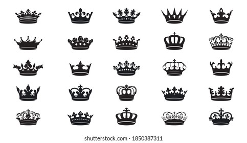 Set vector king crowns icon on white background. Vector Illustration. Emblem, icon and Royal symbols.
