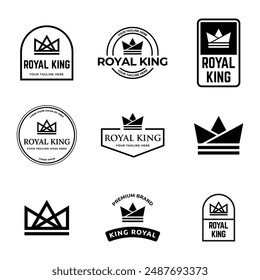 A set of vector king crowns icon on white background. Vector Illustration. Emblem, icon and Royal symbols.
