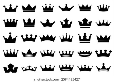 Set of vector king crowns icon on white background. Emblem and Royal symbols. Vector Formats.  Collection of crown silhouette. Crown icon set. Vector Illustration. Collection of quality crowns.