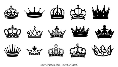 Set of vector king crowns icons on white background. Vector Illustration with Royal symbols.