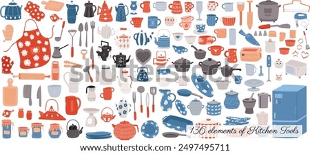 Set of vector kitchen equipments isolated on white background. kitchen tools objects big collection.