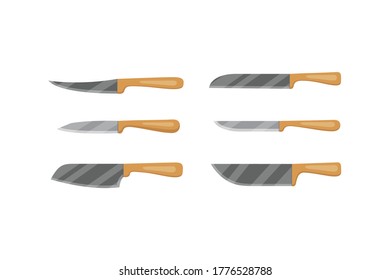 Set of vector knives for butcher shop. Kitchen knive and cutter. Utensils for cooking, kitchenware, and weapon knifes.
