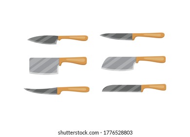 Set of vector knives for butcher shop. Kitchen knive and cutter. Utensils for cooking, kitchenware, and weapon knifes.