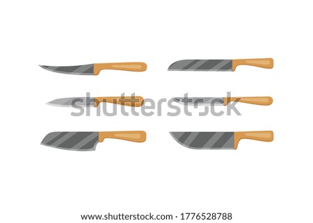 Set of vector knives for butcher shop. Kitchen knive and cutter. Utensils for cooking, kitchenware, and weapon knifes.