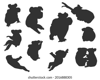 Set vector of the Koala, The shadow of different poses isolated on white background.