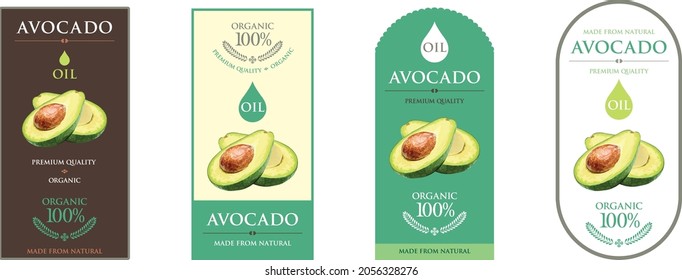 Conjunto de etiqueta vectorial con aceite de aguacate.