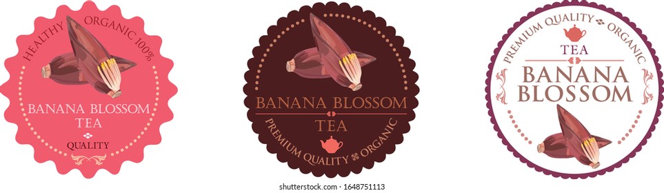Conjunto de etiquetas vectoriales con té de flores de plátano.