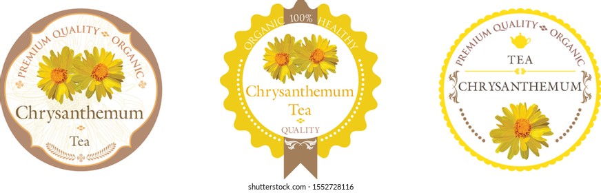 Set of vector label with chrysanthemum tea.